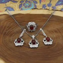 نیم ست عقیق سرخ نقره زنانه طرح رحیمه