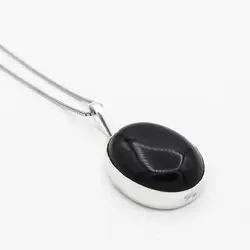 گردنبند عقیق مشکی نقره زنانه ومردانه طرح شمس + حرز امام جواد (ع)