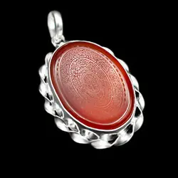 گردنبند عقیق سرخ نقره زنانه و مردانه طرح و ان یکاد + حرز صغیر امام جواد (ع) + تربت امام حسین (ع)