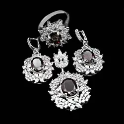 نیم ست گارنت الماس تراش نقره زنانه طرح مانلی