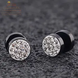 گوشواره پیرسینگی مشکی گرد نگین دار EAR778B0