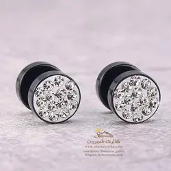 گوشواره پیرسینگی مشکی گرد نگین دار EAR778B0