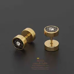 گوشواره پیرسینگی گل مشکی نگین دار EAR776S0