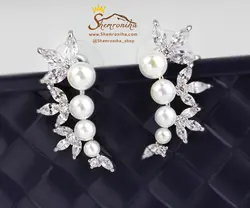 گوشواره روی گوشی مروارید و گل EAR271S0