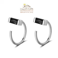 گوشواره حلقه ای با نگین مشکی EAR470S0