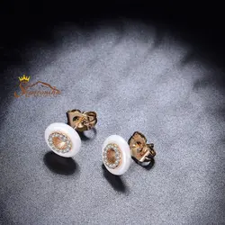 گوشواره دایره سفید با نگین زیرکنیا کد ۱۳۶۶۲