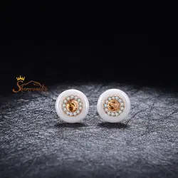 گوشواره دایره سفید با نگین زیرکنیا کد ۱۳۶۶۲