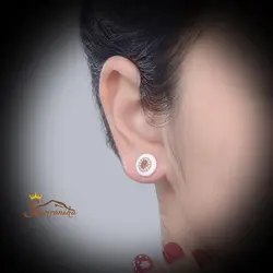 گوشواره دایره سفید با نگین زیرکنیا کد ۱۳۶۶۲