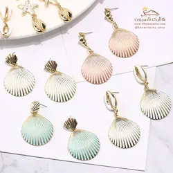 گوشواره زنانه صدف گلد فیروزه ای EAR570G0