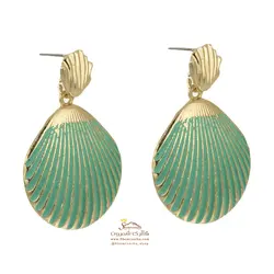 گوشواره زنانه صدف گلد فیروزه ای EAR570G0