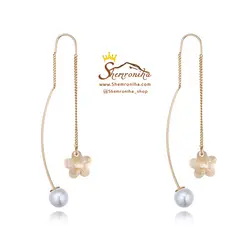 گوشواره آویزی گل و مروارید رزگلد EAR356R0