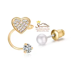 گوشواره نامتقارن میخی-کلیپسی قلب و مروارید EAR301S0