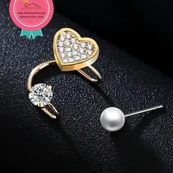 گوشواره نامتقارن میخی-کلیپسی قلب و مروارید EAR301S0