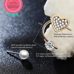 گوشواره نامتقارن میخی-کلیپسی قلب و مروارید EAR301S0