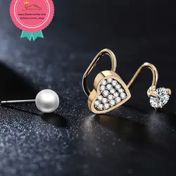 گوشواره نامتقارن میخی-کلیپسی قلب و مروارید EAR301S0