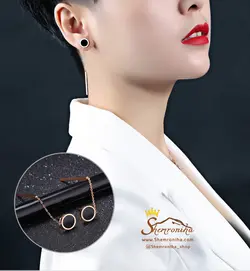 گوشواره میخی آویزی بولگاری دایره مشکی EAR246R0