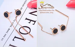 گوشواره میخی آویزی بولگاری دایره مشکی EAR246R0