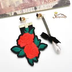 گوشواره نا متقارن گل پارچه ای و اشک EAR225N0