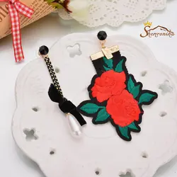 گوشواره نا متقارن گل پارچه ای و اشک EAR225N0