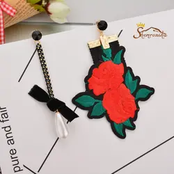 گوشواره نا متقارن گل پارچه ای و اشک EAR225N0