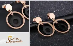 گوشواره حلقه مشکی و رزگلد EAR160R0