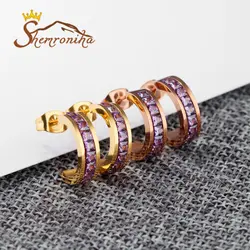 گوشواره استیل نیم دایره با کریستال بنفش کد EAR172R0