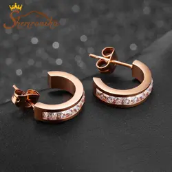 گوشواره استیل نیم دایره با کریستال بنفش کد EAR172R0