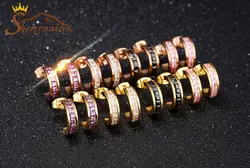 گوشواره استیل نیم دایره با کریستال صورتی کد EAR171R0