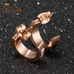 گوشواره استیل نیم دایره با کریستال صورتی کد EAR171R0