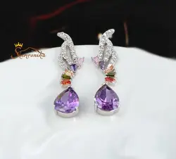 گوشواره میخی کلاسیک تمام کریستال رنگی اتریش سیلور روکش پلاتین کد ۱۲۸۳۴