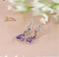 گوشواره میخی کلاسیک تمام کریستال رنگی اتریش سیلور روکش پلاتین کد ۱۲۸۳۴