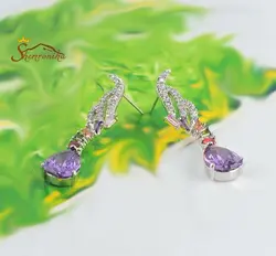 گوشواره میخی کلاسیک تمام کریستال رنگی اتریش سیلور روکش پلاتین کد ۱۲۸۳۴