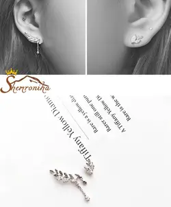 گوشواره  نامتقارن کوتاه بلند طرح گندم با آویر زنجیری کریستال اتریش سیلور کد ۱۱۴۳۵