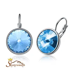 گوشواره رینگی آویز کریستال  اتریش آبی رنگ سیلور کد ۱۱۴۰۱