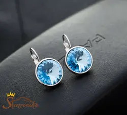 گوشواره رینگی آویز کریستال  اتریش آبی رنگ سیلور کد ۱۱۴۰۱