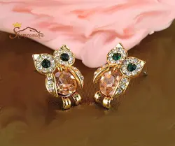 گوشواه دخترانه طرح جغد کریستال رنگی چک گلد  کد ۱۱۴۳۸