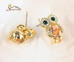 گوشواه دخترانه طرح جغد کریستال رنگی چک گلد  کد ۱۱۴۳۸