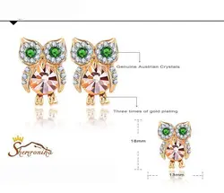 گوشواه دخترانه طرح جغد کریستال رنگی چک گلد  کد ۱۱۴۳۸