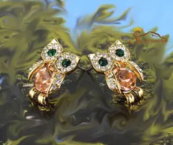 گوشواه دخترانه طرح جغد کریستال رنگی چک گلد  کد ۱۱۴۳۸