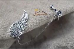 گوشواره ترکیبی میخی و کلیپسی با زنجیر و کریستال زیرکنیا طرح بال سیلور کد ۹۶۷۸