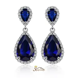 گوشواره کلاسیک  قطره نگین کریستال آبی کاربنی اتریش سیلور کد ۹۶۶۰