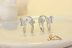 کلیپس گوش فانتزی طرح گل و پروانه سیلور کد ۹۶۵۴