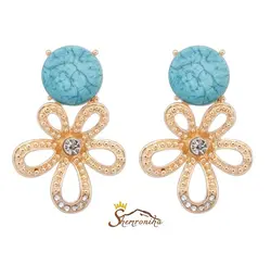 گوشواره فانتزی طرح گل و سنگ رزین آبی کد ۷۸۴۹