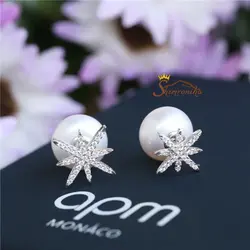 گوشواره پشت لاله گوشی طرح ستاره و مروارید سیلور کد ۷۸۳۶
