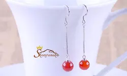 گوشواره آویزی طرح آلبالو با مروارید قرمز کد ۷۸۲۷