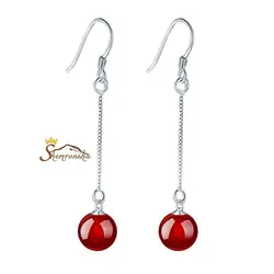 گوشواره آویزی طرح آلبالو با مروارید قرمز کد ۷۸۲۷