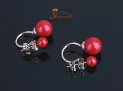 گوشواره پشت لاله گوشی با مروارید قرمز گلد کد ۷۸۱۸