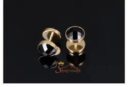 گوشواره استیل طلایی طرح دکمه ای میخی با نگین سنگ تراش خورده کد ۶۴۷۵