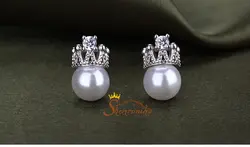 گوشواره با نگین مروارید و تاج - سیلور کد ۶۴۶۹