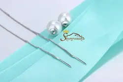 گوشواره مدل بخیه ای با آویز مروارید و لوزی - سیلور کد ۶۴۶۸